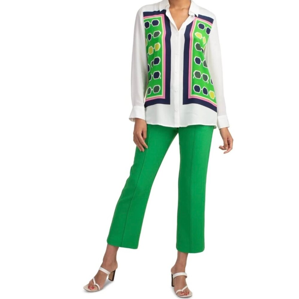 NWOT Trina Turk Redondo Long Sleeve SILK Blouse, Medium, Geometric, Button-Up - Picture 15 of 15